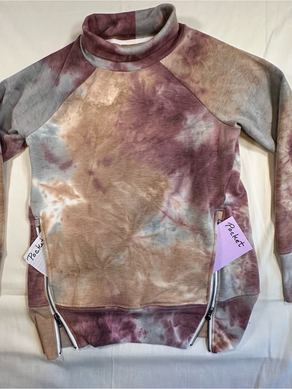 Tie-Dye Mock Neck woman Sweatshirt boHo 70s hippie artsy fall winter Y2K